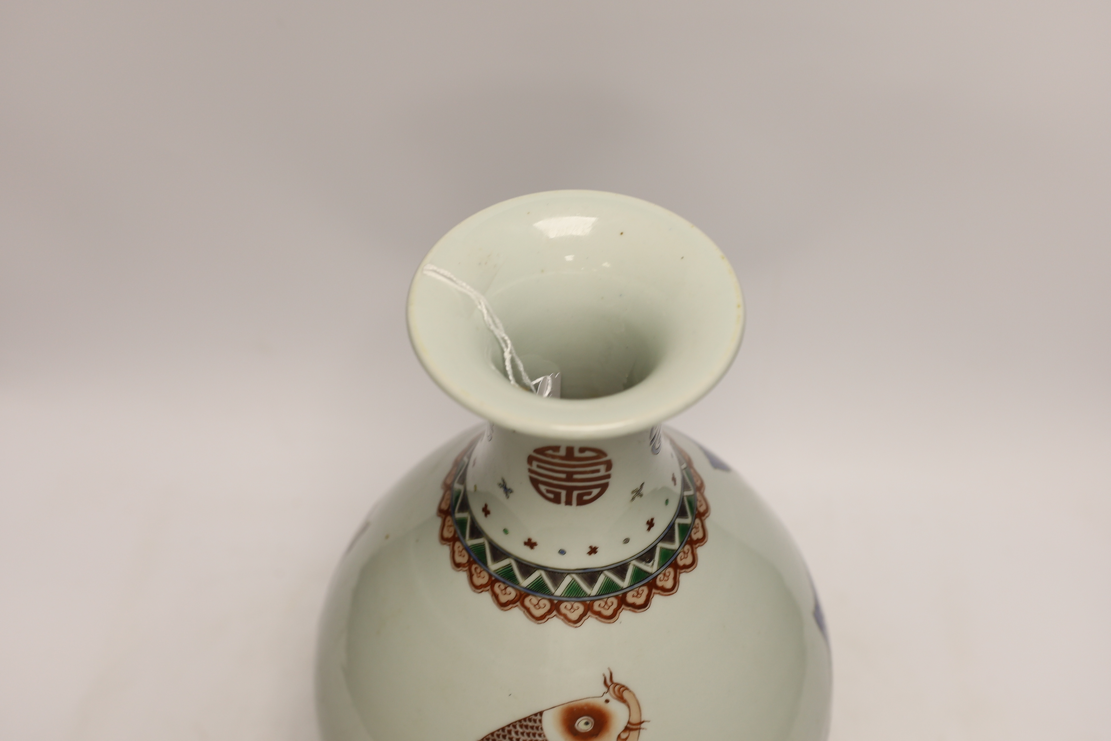 A Chinese famille verte ‘fish’ vase, Kangxi mark but later, 32cm